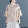 Zomer Cott Linnen Shirt Kleding voor Vrouwen Vintage Chinese Stijl Elegante Dres Traditial Kleding Lg Mouw Top V-hals J9rB #