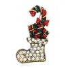 Brooches Design Crystal Jewerly Pretty Rhinestone Christmas Socks Brooch Pin