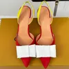 Ny 24SS Bow Knot Pointed Sandals Slingback Famous Designer Women Luxury Customized Lambskin Famouse Brand Shoe Classic äkta läder sulor Höga hälskor