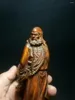 装飾的な置物1919日本の箱の木の手彫りのbodhidharma仏figurine彫像デスク装飾古い収集可能なギフトH 7 in