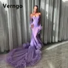Partykleider Verngo Lila Chiffon Abendkleid für Frauen Schatz Meerjungfrau Kleider Elegante Federn Prom 2024