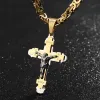 Halsketten schwere Kruzifix Jesus Kreuz Halskette Edelstahl Christs Anhänger Gold Byzantinische Kette Männer Halsketten Schmuckgeschenke 24 "