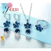 Ожерелье и серьги, комплект, очаровательное кольцо из стерлингового серебра 925 пробы, женское темно-синее кулон с цветком из кубического циркония