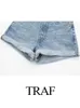 Damesshorts TRAF Zomermode Dames Elegante Slanke Achterzak Knop Versier Jeans Dames Casual Strt-stijl Veelkleurige Denim Shorts T240330