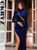 Casual Jurken Dames Herfst Fluwelen Lange Mouw Hoge Hals Zijsplit Sexy Bodycon Midi Voor Vrouwen Avondfeest Prom Y2K Herfstoutfits