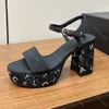 Chunky Heel Sandals Designer Schuhe für Womens Top-Quality Cowide-Strass-Plattform-Fersenschuh 10 cm/5 cm High Heeled Rom Sandale 35-41