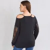 Plus Size Casual Blusa Mulheres Sexy V-neck Lace Patchwork Gota Ombro LG Manga Elegante Fi Primavera Top T-shirt Feminino 6XL w7Sc #