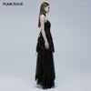 Casual Dresses PUNK RAVE Women's Gorgeous Gothic Bat Wedding Long Dress Burnt Velvet And Shiny Pleated Fabric Wide Hem Attractive