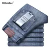 Jeans pour hommes d'affaires décontracté droit extensible mode classique bleu travail Denim pantalon mâle WTHINLEE marque vêtements taille 2840 240318