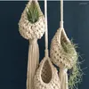 Wandtapijten Rame Touw Plant Muuropknoping Kwastje Bloemenmand Nettas Tapijt Katoen Boho Chi Geweven Kunst Voor Appartement Slaapzaal Drop Delive Dhftq