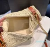 2024 Woman Straw Beach Bags pillow shoulder bags fashion chain purse medium size Gold Letter