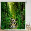 Douchegordijnen Boslandschap Gordijn Regenwoud Natuur Watervallen Rivieren Zonneschijn Groen Jungle Landschap Badkamer Decor