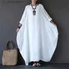 Robes décontractées de base printemps 2022 nouveau col rond ample argent grande balançoire coton lin longue robe T240330