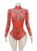 Cristais brilhantes Lg Manga Malha Transparente Bodysuit Sexy Traje de Dança Festa de Aniversário Noite Roupa Mulheres Collant Stage Wear k04S #