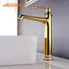 バスルームシンクの蛇口Accoona High Platform Basin Faucet single Handle for Cold Water European Style Bath Gold Ceramic A91105W