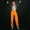 2021 Hip Hop Dance Costumes For Adults Orange Hiphop Suit Reflective Tape Women Gogo Dance DJ DS Costumes Rave Clothes SL4329 B6kf#