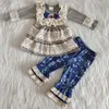 Flickor kläder långärmad fallkläder Butik Toddler Baby Girl Clothes Stripe Pants Set Wholesale Children 240323