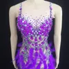 new Sexy Purple Sequins Crystals Feather Lg Dr Women Dancer Team Latin Modern Dance Costume Nightclub Bar Party Stage Wear w4sb#