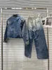 Tweedelige damesbroeken, los gecoat, bedrukt, denim jacks, gradiëntblauw, zilver, recht vergulde jeans, 2024 zomermode 11XX8937