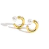 Hoop & Huggie Minimalist Pearl Metal Earrings For Women Korea Gold Color Chic Lady Circle Frond Back Vintage Jewelry Drop De Dhgarden Dhnqv