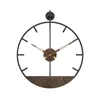 Horloges murales 50cm horloge de fer grande taille 3D métal nordique ronde grande montre noyer pionter décoration moderne pour salon