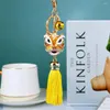 Keychains Chinese Style Lion Dance Keychain Ancient Mascot Key Chains Fashion Crystal Animal Keyring Emamel Ring Holder Tassel