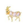 Brooches Zircon Goat Shape For Women's Clothing Fashion Pearl Rhinestone Pin Jewelry Women Accessories Funny Gift