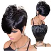 Perruques en dentelle Courte Bob Perruque Cheveux Humains Coupe Pixie Pour Femmes Noires Aucun Avant Avec Bangs Couches Ondulées Fl Hine Fabriqué 180Nsity Drop Livraison Pr Othi9