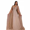 Shar sa att lyx naken Dubai Evening Dr med Cape ärmar Blush Pink Arabic Formal Dres for Women Wedding Party SS322 J7RJ#