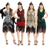 Urban Sexy Dresses Wepbel 1920s Vintage Gatsby Dress Women ärmlös Bodycon Pärled paljetter Tassel V-hals Slim Fits Evening Vestidos YQ240330