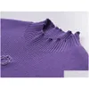 Women Sweters 3019 2024 Runway Spring Summer Marka w tym samym stylu Purple Crew Szyjka z krótkim rękawem