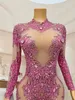 sexy Pink Crystals Birthday Celebrate Jumpsuit Transparent Mesh Dance Outfit Evening Nightclub Costume 6224#