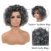 Perucas alororo 12 polegadas peruca curta afro fofo encaracolado perucas para preto feminino preto cinza cor misturada peruca sintética com franja usado diariamente