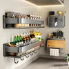 Kitchen Storage Simple Spice Rack Wall-mounted Shelf Seasoning Organizer Accessories No-punching Carbon Steel