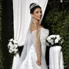 2024 Abiti da sposa a sirena Abiti da sposa con strascico staccabile con spalle scoperte Illusion maniche lunghe in pizzo con perline Elegante abito da sposa per donne nere africane D205