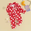 Doğan Bebek Erkek Kızlar PJS Tulumlar Uzun Kollu Kalp Baskı Düğmesi Up Yükselen Pijamalar 240325