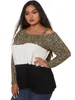 Plus-storlek LG Sleeve Spring Autumn Fi Chic Topps Women Leopard Patchwork skev krage t-shirt kvinnlig stor storlek blus 5xl 6xl j4hs#