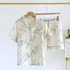 Домашняя одежда 2024, летние женские шорты с короткими рукавами, пижамный комплект из хлопкового крепа, тонкий комплект из двух предметов, весенне-осенний свободный комплект