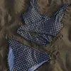 Kvinnors badkläder 2024 Retro Houndstooth Sexig Bikinis Swimsuit Sling Deep V Design Bikini Bandage Bath Sude Summer Choice YQ240330