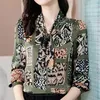 Camicette da donna Primavera Estate Elegante Moda Vintage Stampa Fiocco Camicia da donna Manica lunga Allentata Casual Pullover Camicetta Donna 5XL Lace Up