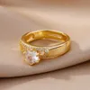 Eheringe Edelstahl Runde Ringe Für Frauen Zirkon Geometrisch Gold Farbe Kristall Ring Ästhetische Hochzeit Party Jewerly Geschenk Bague Femme 24329