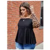 Plus Size Square Neck Elegante Fi Bluse Frauen LG Leopard Sleeve Frühling Herbst Große Größe Schößchen Top T-Shirt 5XL 6XL 7XL q9gZ #