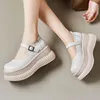 Kleidschuhe GKTINOO 2024 Frühling Retro Frauen Echtes Leder 7 cm Keile Heels Dicke Sohle Casual Damen Plattform Mary Janes