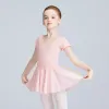 girls Ballet Leotards With Tutu Chiff Skirts Dr Short Sleeve Gymnastics Yoga Skate Ballet Kid Stage Practice Dancewear z0Ug#