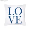 Oreiller Bleu Gris Rayures Géométriques Housse de Coussin 45X45cm Lettres Décoration Florale Style Nordique Polyester Boîte d'impression Y240401