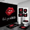 シャワーカーテンバスルーム装飾のためのセクシーな赤い唇耐久性のあるリッププリントトイレのふたカバーマットアンチスキーラグファブリックバスカーテン