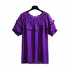 150 kg Plus Size Damen Sommer Lose Rüschen Kurzarm T-Shirt Büste 165 cm 6XL 7XL 8XL 9XL 10XL Frisches Top Weiß Blau Lila U17l#