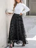 Parara plus size kvinnors eleganta kjol, blommigt tryck elastiskt höghöjande nät överlägg maxi kjolar för kvinnor t9do#