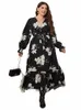 gibsie Plus Size Floral Print Surplice Neck Belted Maxi Dr Women Spring Fall Vacati Lg Sleeve Ruffle Hem A-Line Dres w1S2#