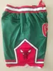 Mens''Chicago''bulls''shortsバスケットボールレトロメッシュ刺繍されたカジュアルアスレチックジムチームショーツグリーン001